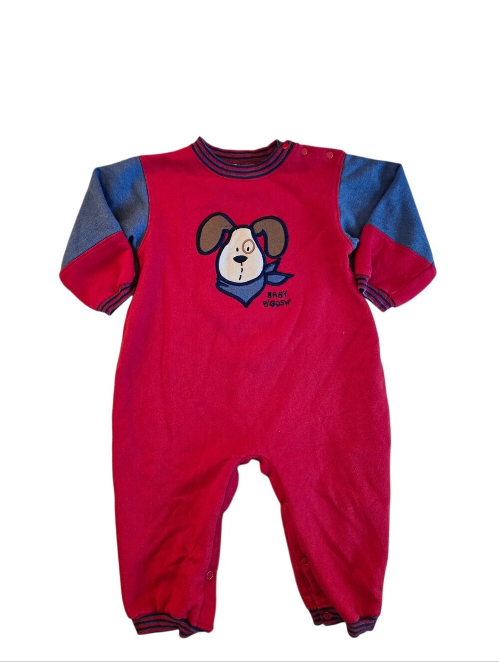 Vintage 1990s Y2k Baby B'Gosh Dog Graphic Red & Blue One-Piece Romper
